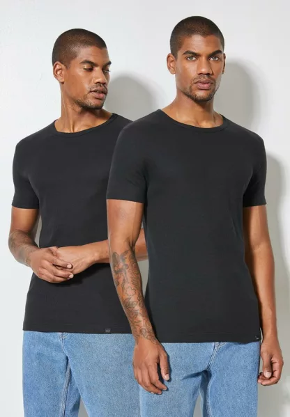 SUPERBALIST LABEL Plain Rib Muscle Fit Crew Neck T-Shirt - Black - Bulk Stock Available - Brand New