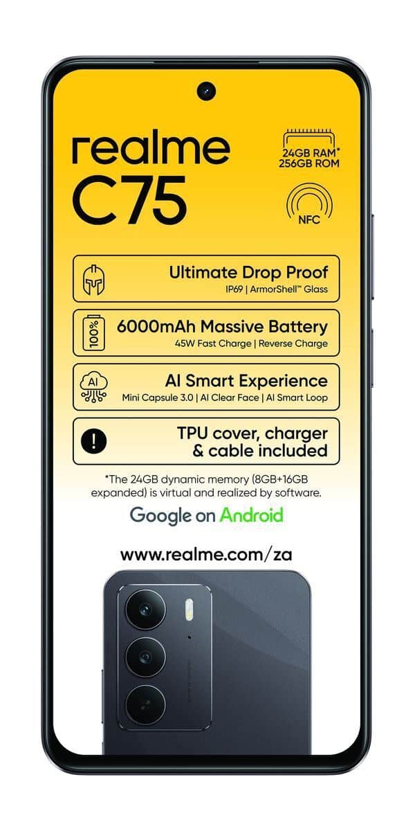 Realme C75 256GB LTE Dual Sim - Storm Black - Brand New