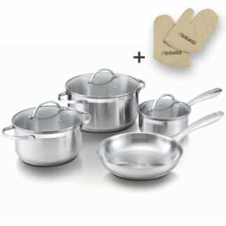 Brabantia - 7-Piece Stainless Steel Cookware Set + Oven Gloves - New Unsealed