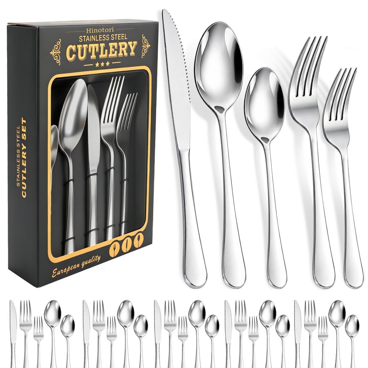 30 Pcs Stainless Steel Cutlery Set Knife Fork Spoon Mirror Finish Gift Box - Brand New