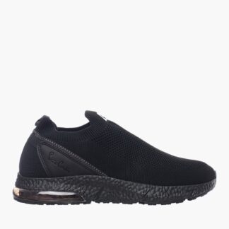 Pierre Cardin Black Mono Slip On Knit Sneakers - UK10 - Brand New