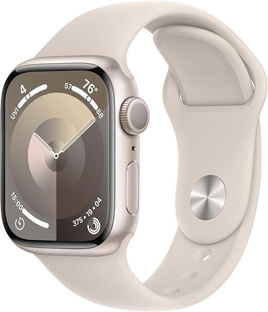 Apple Watch Series 9 (GPS 41mm) Smartwatch with Starlight Aluminum Case with Starlight Sport Band M/L. Fitness Tracker, Blood Oxygen & ECG Apps, Always-On Retina Display - New Unsealed